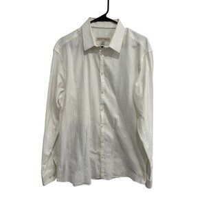 Pronto Uomo Mens White Dress Shirt XL Cotton Long Sleeve Embroidered Button-Down